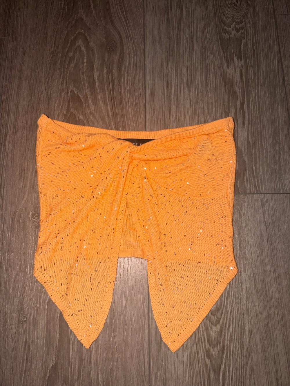White Fox Boutique Orange Sequin Knit Crop Top